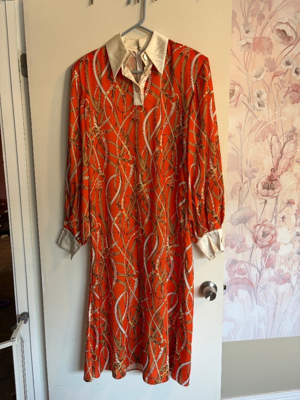 Rowen Rose orange midi dress shoulder pads French size 40 US 8 medium equestrian